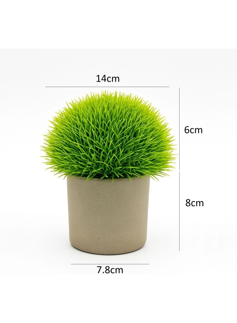 نبات أخضر صغير صناعي من مع وعاء من الطين الرمادي، قطعة ديكورية صغيرة مزيفة للمنزل والمكتب والحمام وطاولة المطبخ - Image 3